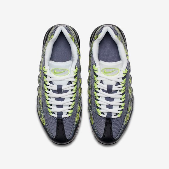 Nike Air Max 95 SE GS Boys Kids Logos Grey Volt Neon 6 922173-004 Black Sneaker - Picture 10 of 10